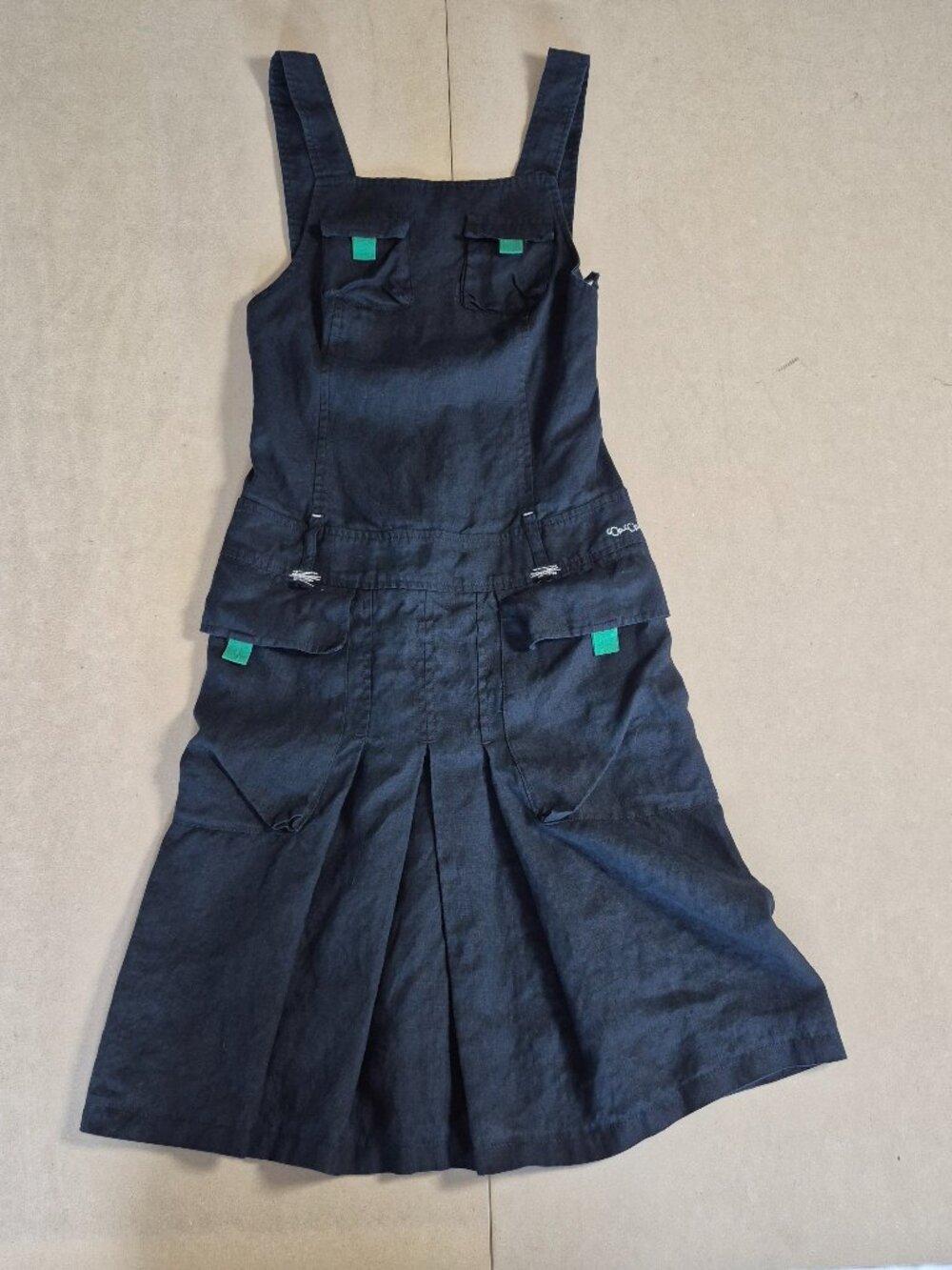 Cop Copine Melvilla Dress Womens S 100% Linen Cargo Midi Pinafore Y2K